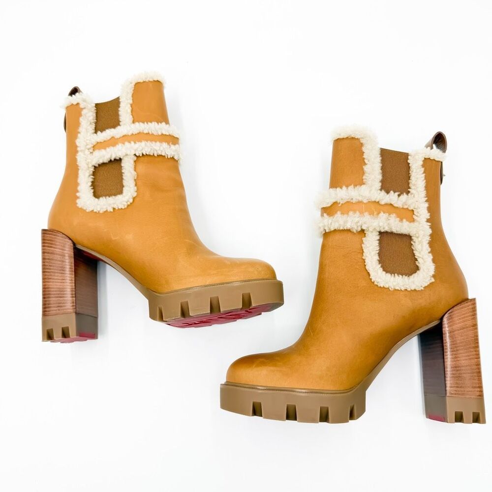 Christian Louboutin Chelsea Lug 100 Shearling High Heel Pull On Boots 37.5 - Picture 7 of 11